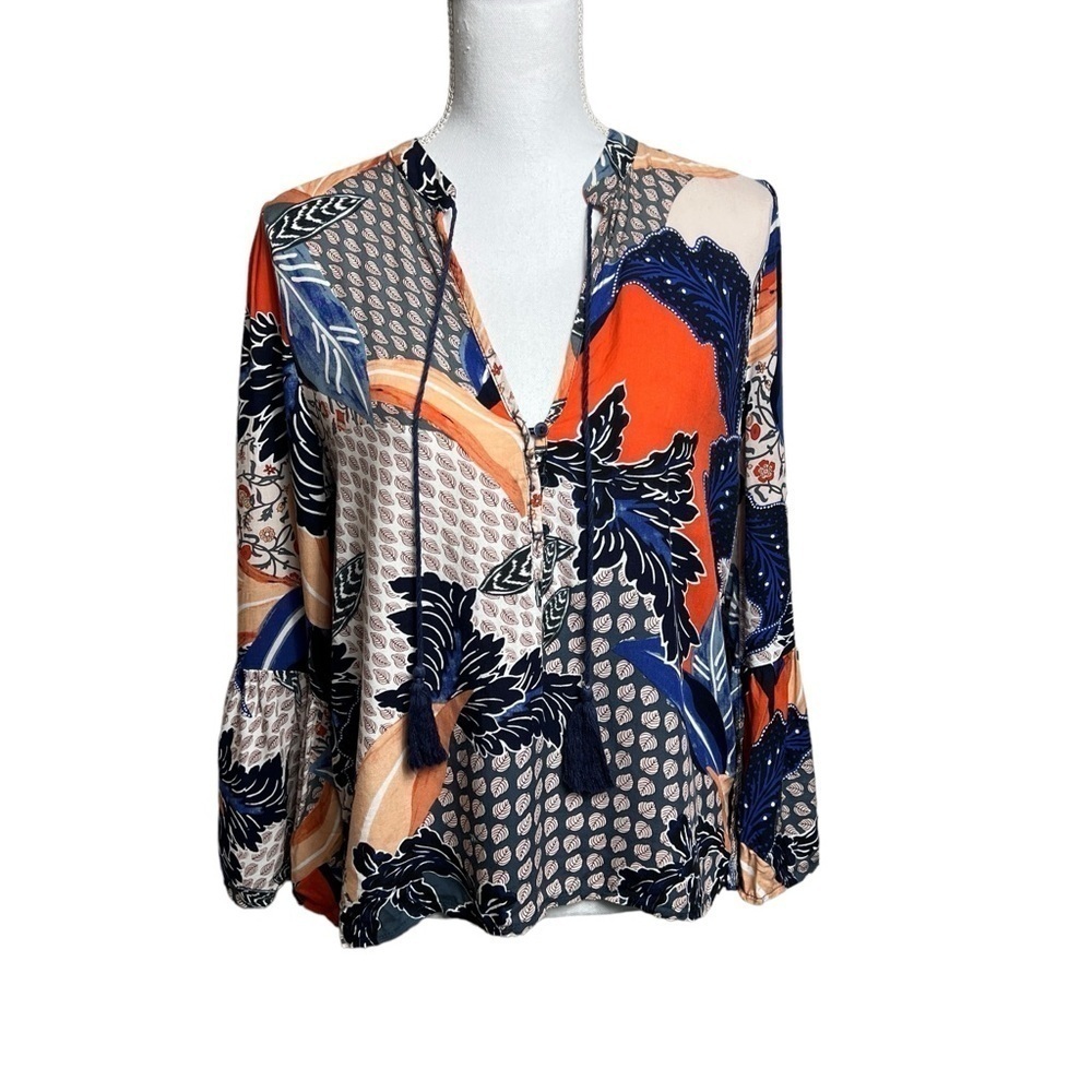 Jaase Tunic Boho Blouse Women's XS Top Multicolor Tassels High Low Hem